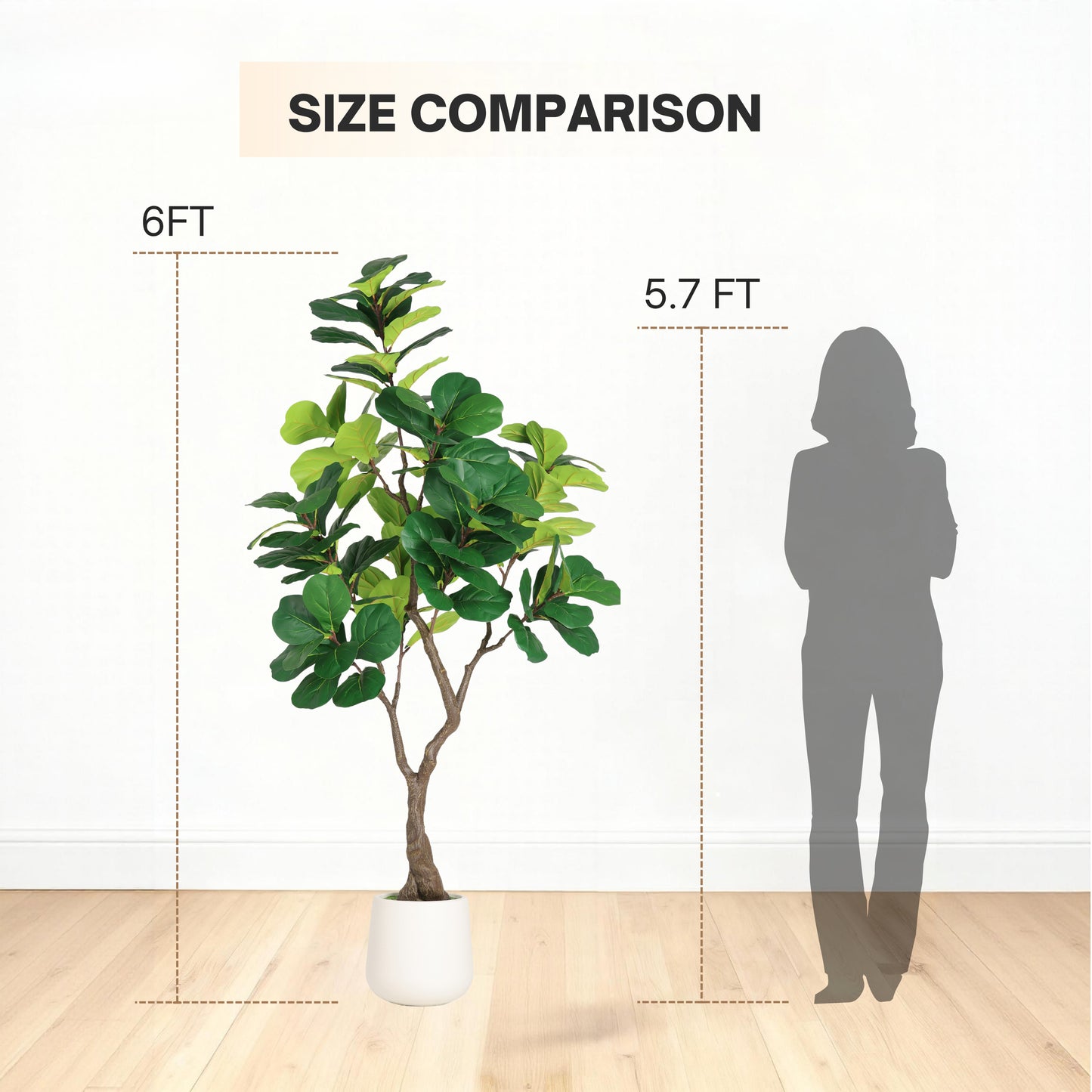 Artificial Fiddle Leaf Fig Tree in White Pot - 6FT Indoor Plant