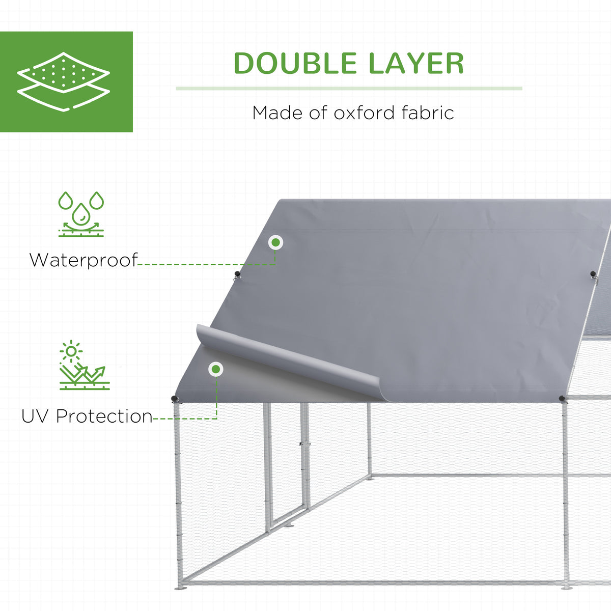 Large Metal Chicken Coop Run with Waterproof Cover - Outdoor Poultry Fence Cage, 1.3" Diameter, Silver
