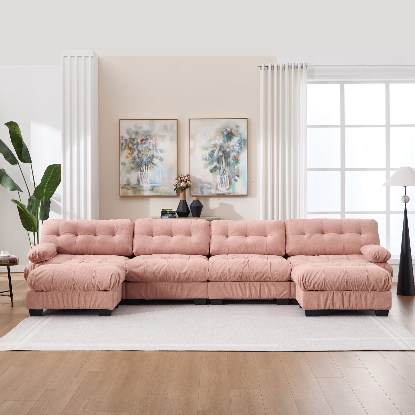 U Shaped Modular Sectional Sofa - Oversized Pink Cloud Couch