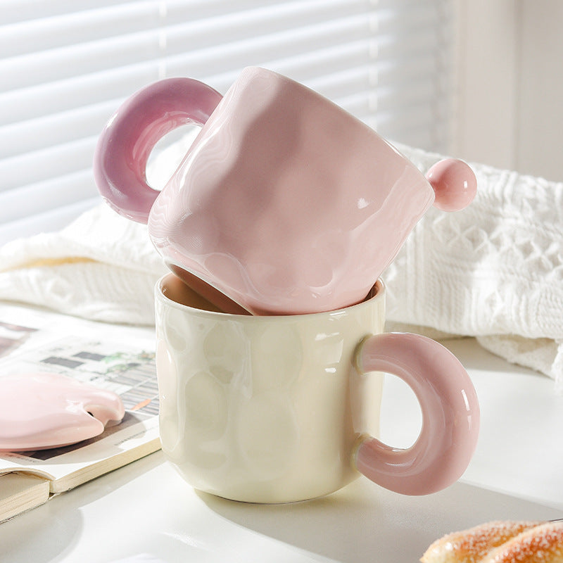 Cute Cartoon Ceramic Mug with Lid and Spoon - Multiple Colors & 500ml