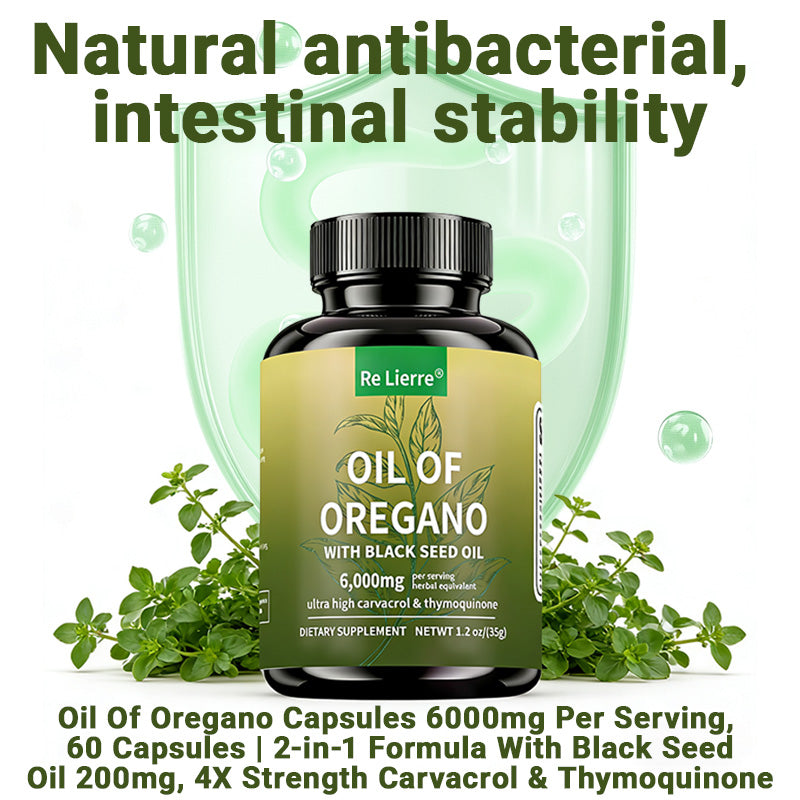 Oregano Oil & Black Seed Oil Capsules - 6000mg Herbal Supplement - 60 Count