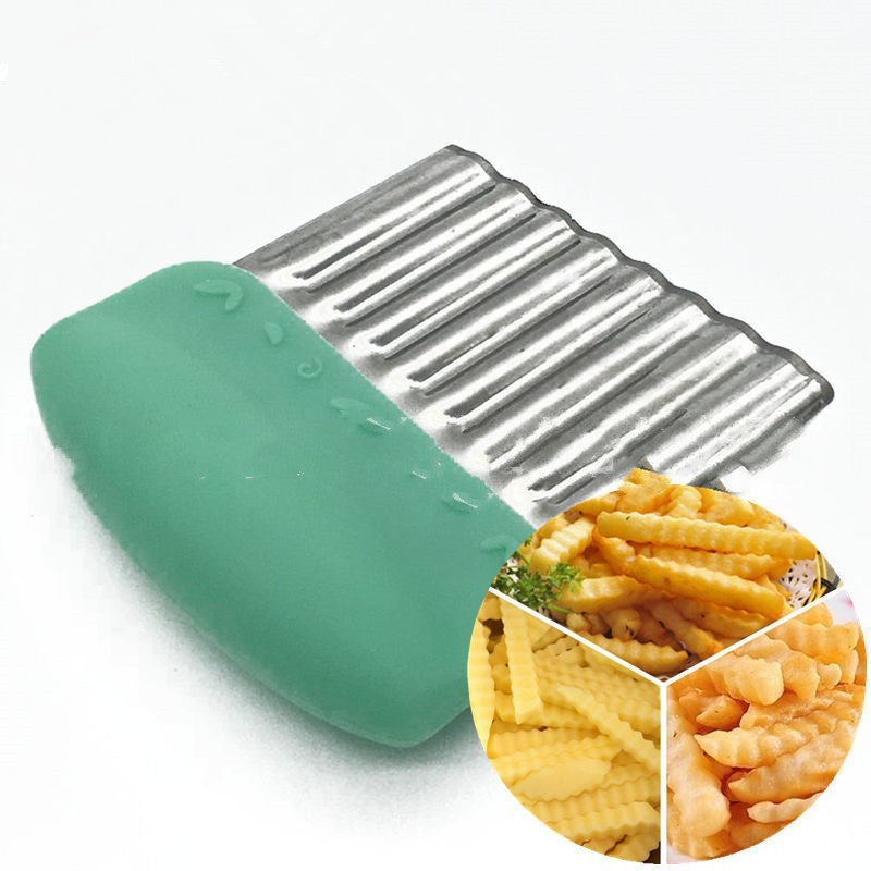 Stainless Steel Potato Cutting Knife - Corrugated Handheld Slicer, Green