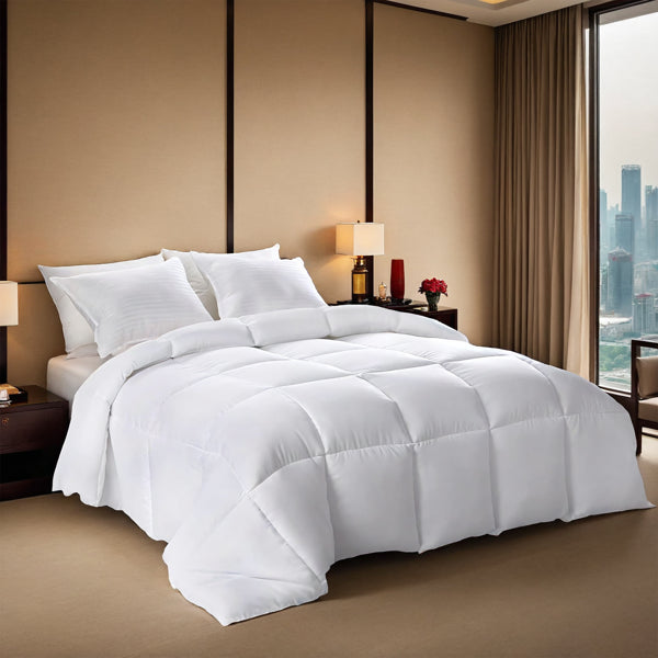 Large White Plaid Duvet Inserts - 2-Pack Soft & Comfortable