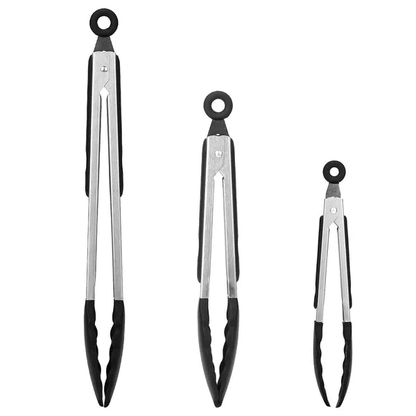 Stainless Steel Tongs with Silicone Tips - 3 Pack