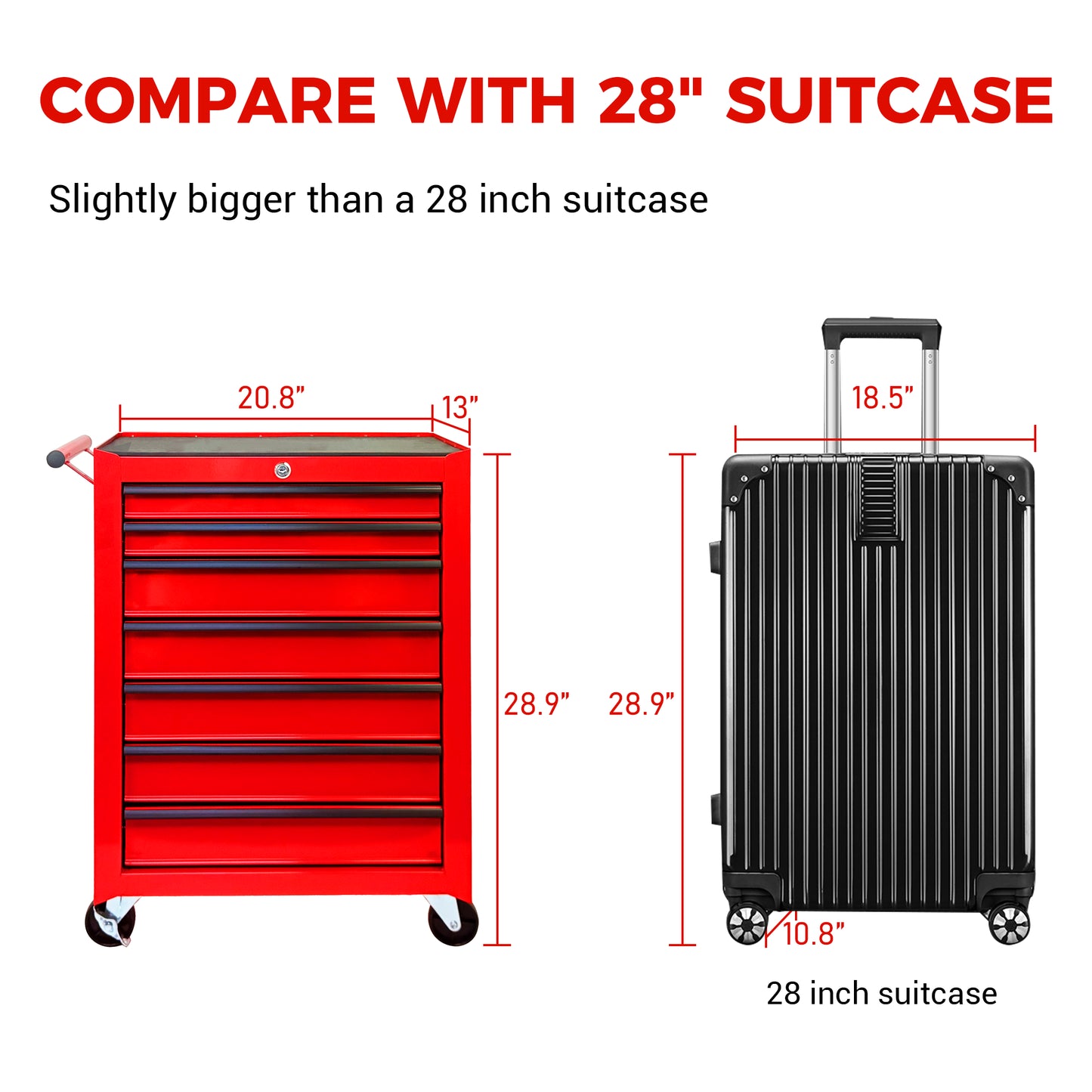 20-Inch Rolling Metal Tool Chest with 7 Drawers, Steel Storage Cabinet, Red