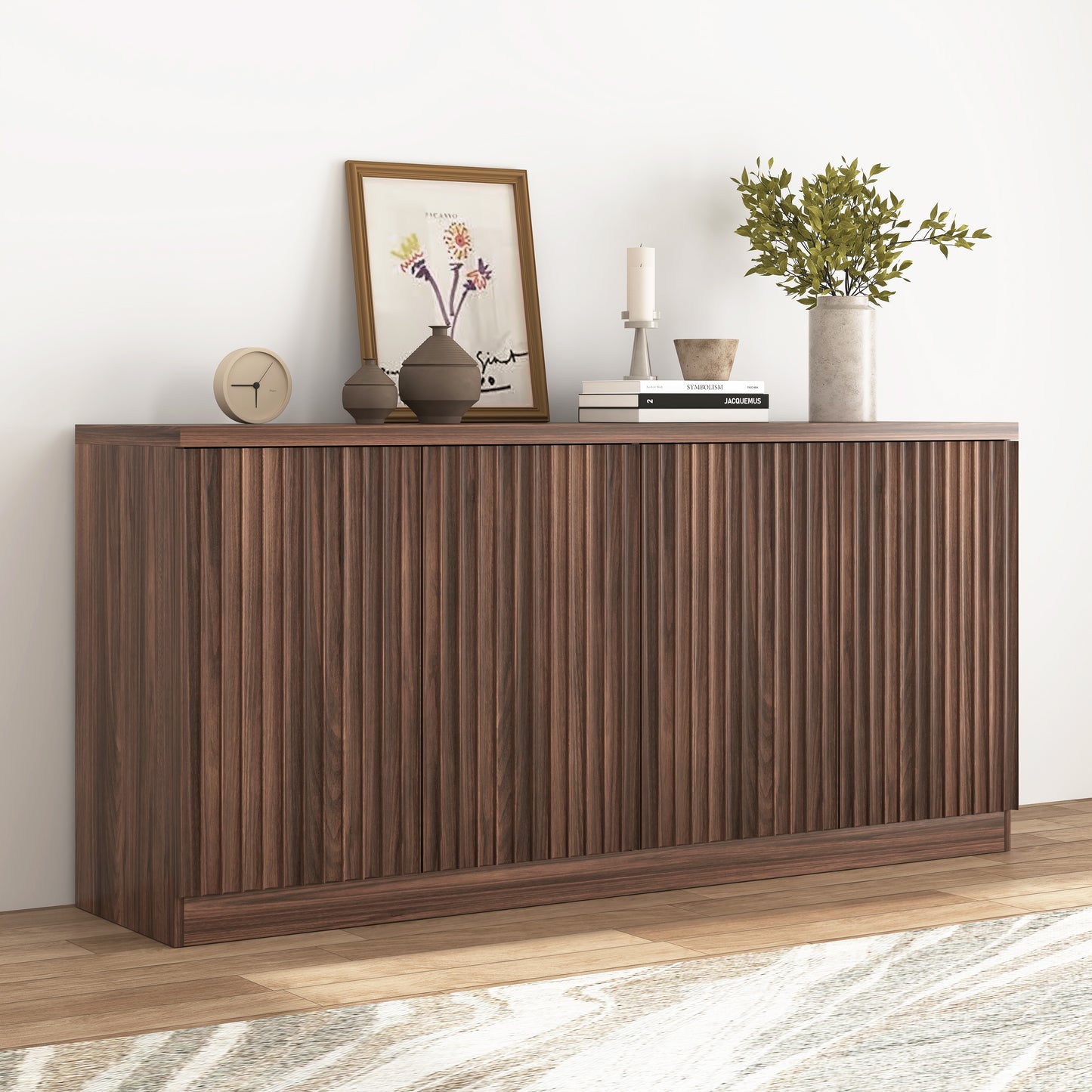 Buffet Cabinet with Storage - 62.6" Wooden Sideboard in Walnut