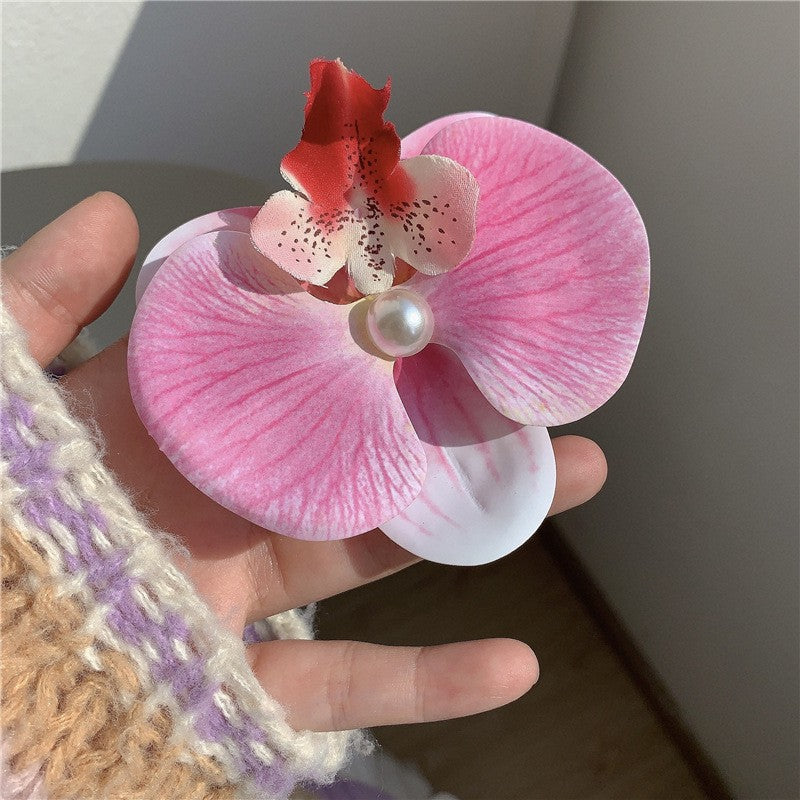 Elegant Butterfly Orchid Hair Clip - Floral Side Grip for Women
