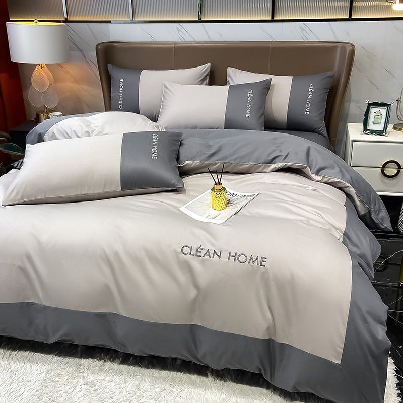 European & American Style Embroidered Cotton Satin Bedding Set - Multiple Sizes & Patterns