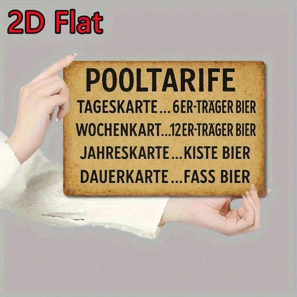 Vintage German Style Pool Rules Metal Sign - 20 cm