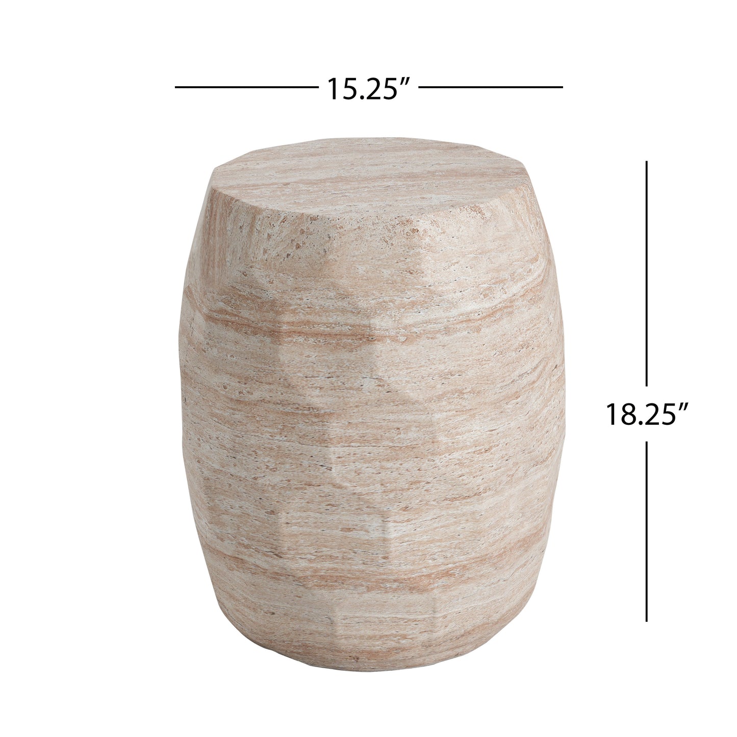 Lightweight Concrete Side Table with Travertine Finish - Beige