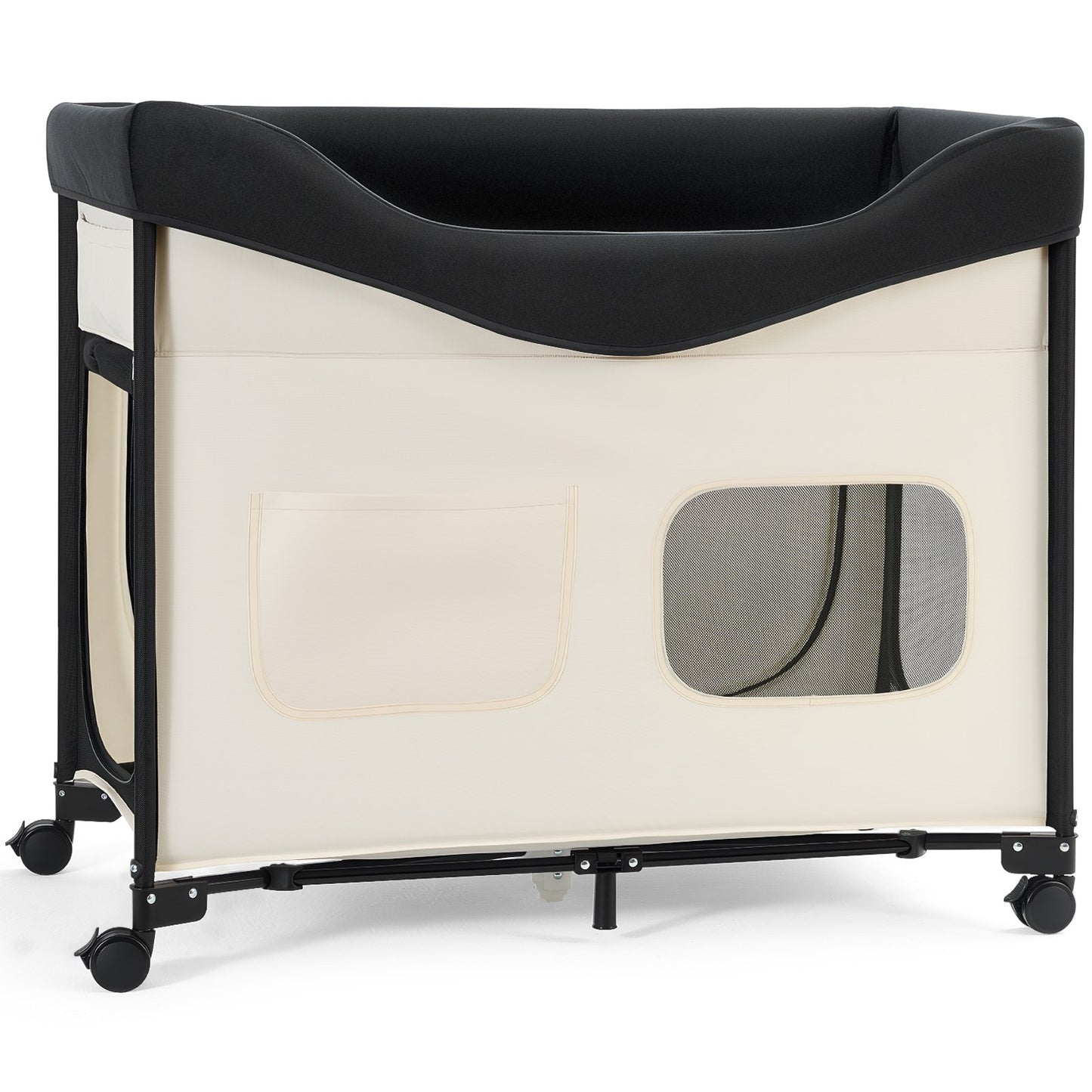Elevated Foldable Dog Bed with Wheels & Storage - XL Beige Pet Bed
