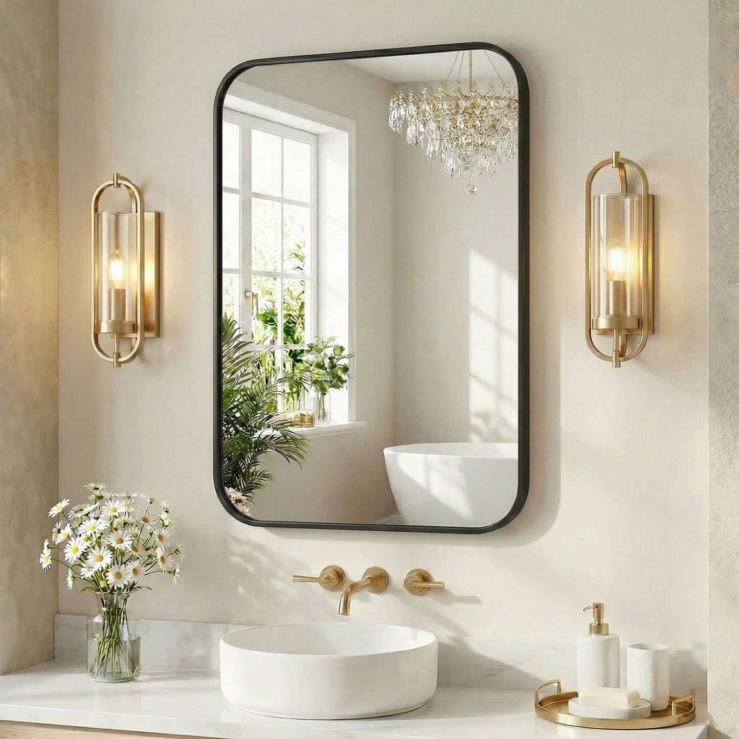 Rectangular Wall Mirror with Metal Frame - Multiple Sizes and Finishes