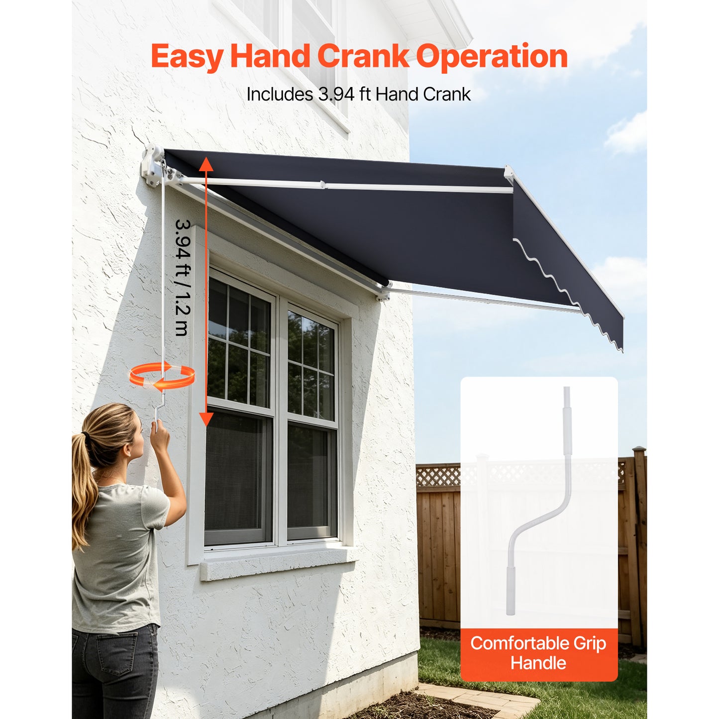 Retractable Outdoor Patio Awning 8.2'x6.6' Water-Resistant Sun Shade with Crank Gray