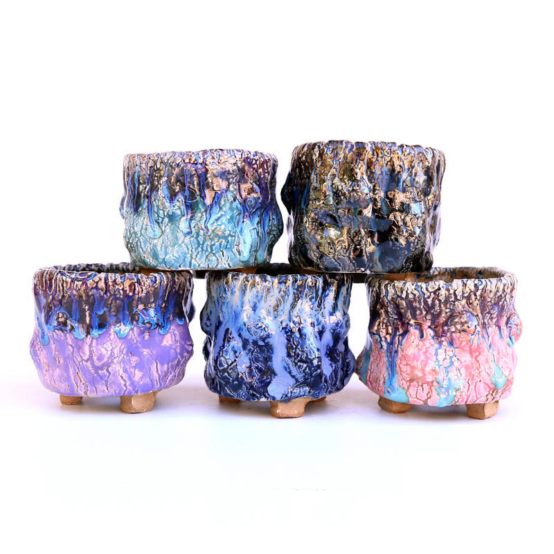 Creative Ceramic Flowerpot with Hand-Controlled Bursting Flow Glaze