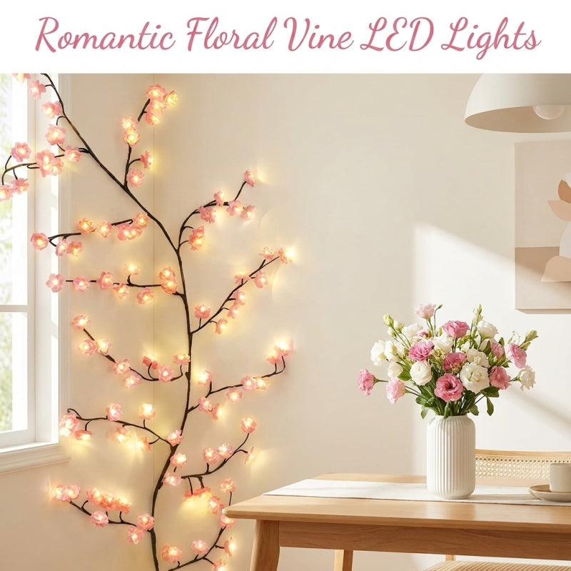 LED Cherry Blossom Wall Lights with Remote - 8 Modes, Flexible Branches, USB Power