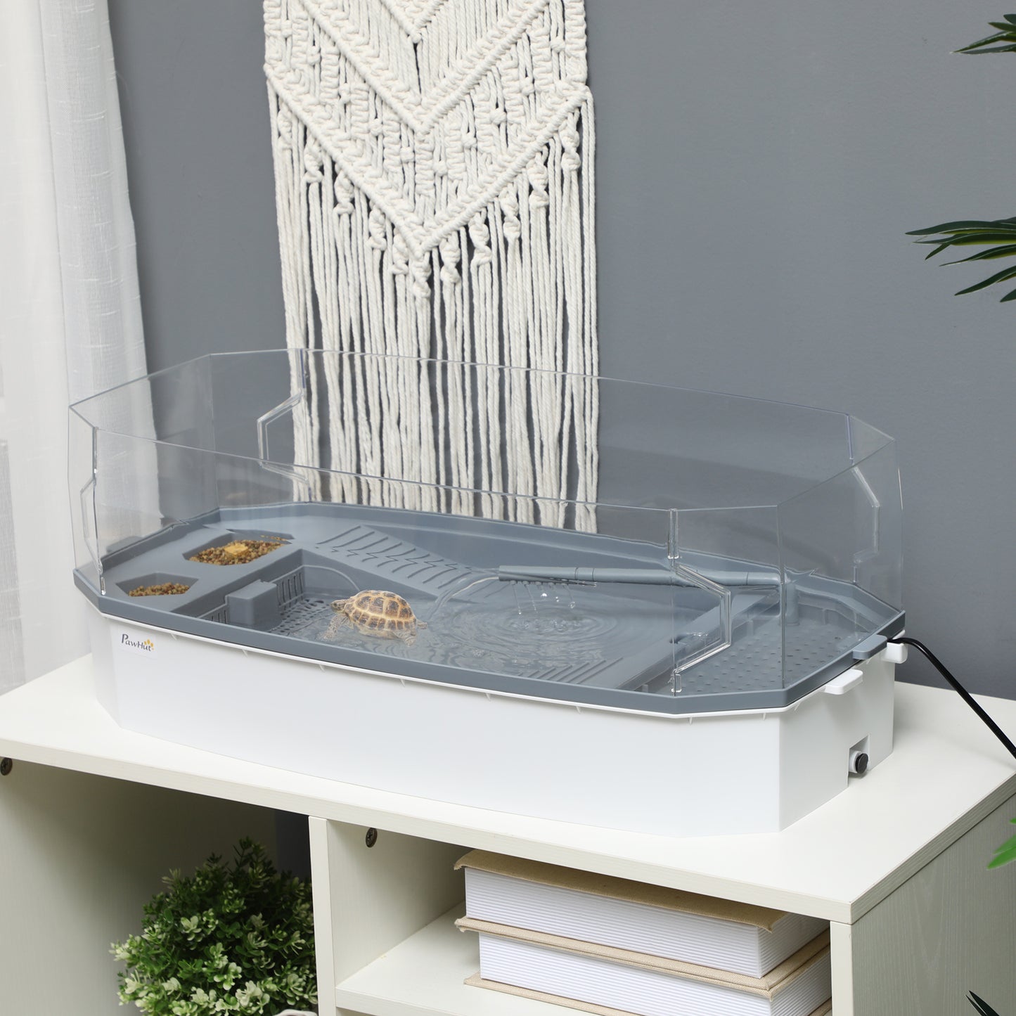 Pet Turtle Aquarium Kit with Basking Platform and Water Pump - White, 670x345x163mm