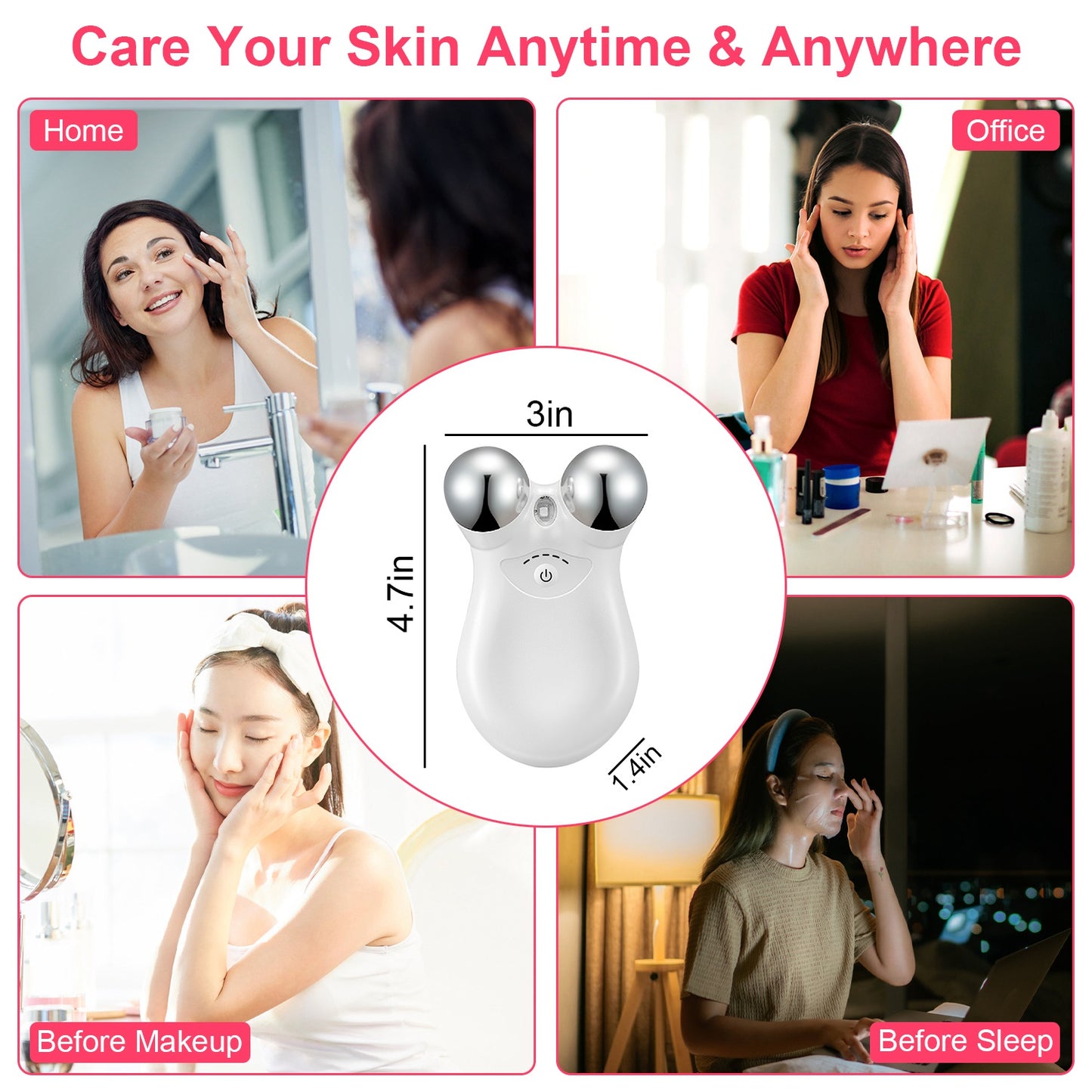 Microcurrent Facial Massager with Red Light Therapy - 5-Gear Skin Lifting - Pink