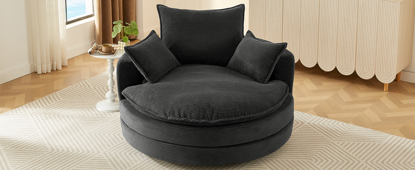 Oversized 360° Swivel Chair with Dual-Layer Cushions - Black