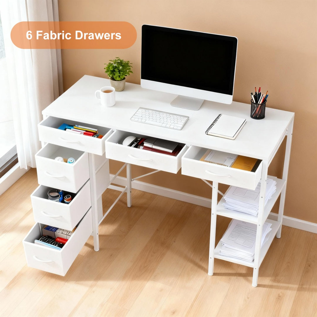 55-Inch Computer Desk with 6 Drawers for Home Office Storage
