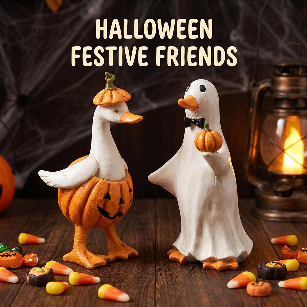 Halloween Witch and Ghost Tabletop Resin Decoration Set for Festive Home Decor