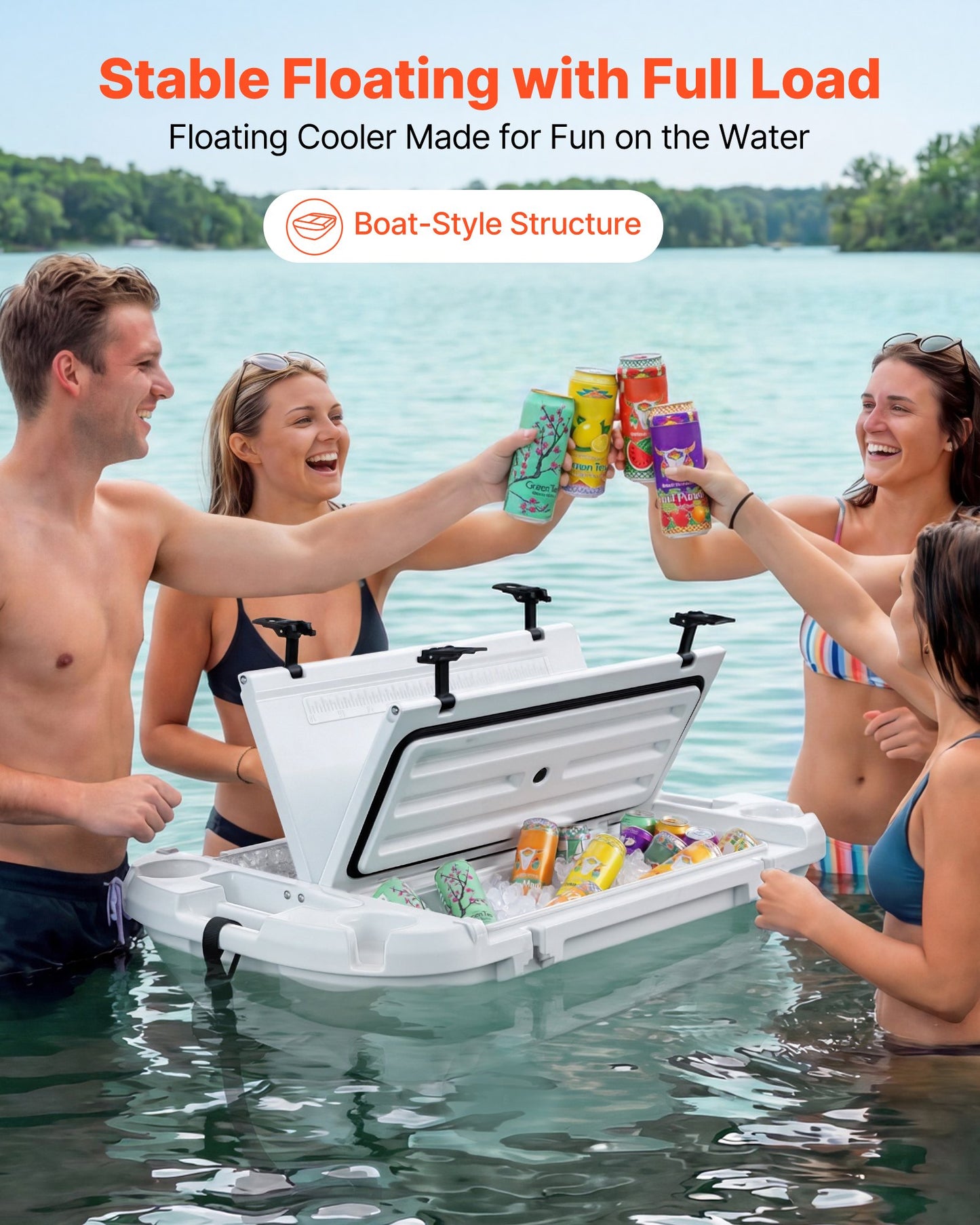 Floating Cooler 40 Qt Ice Chest with Dry Storage & Tow Rope - Water & Land Use