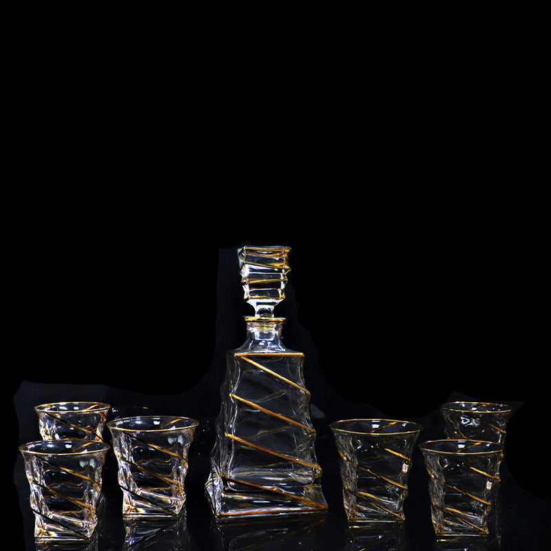 Crystal Whisky Glass Set - Home Bar Drinkware with Gilded Pattern