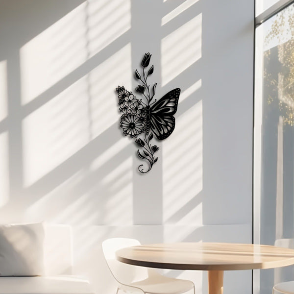 Aluminum Butterfly & Floral Silhouette Wall Art - Rustic Home Decor