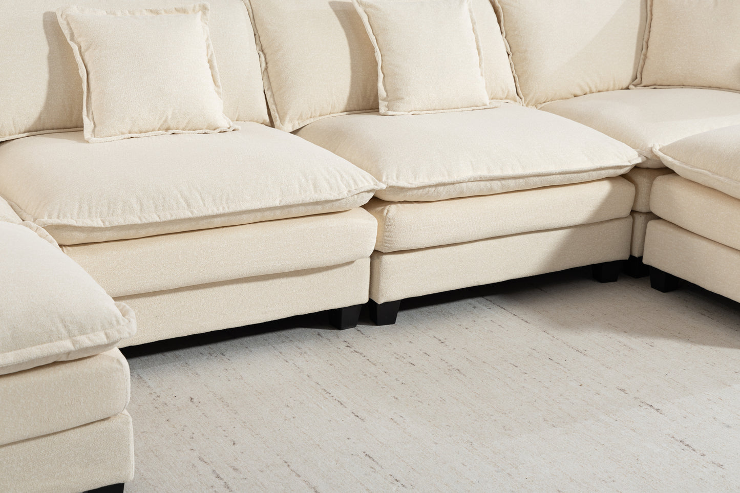 Antique White 4-Seat Sectional Sofa with Ottoman & Pillows