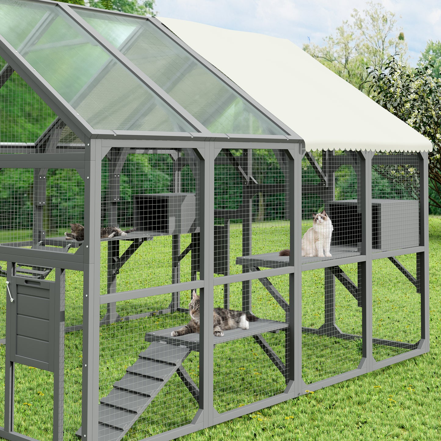 Large Outdoor Cat Enclosure for Multiple Kittens - Gray