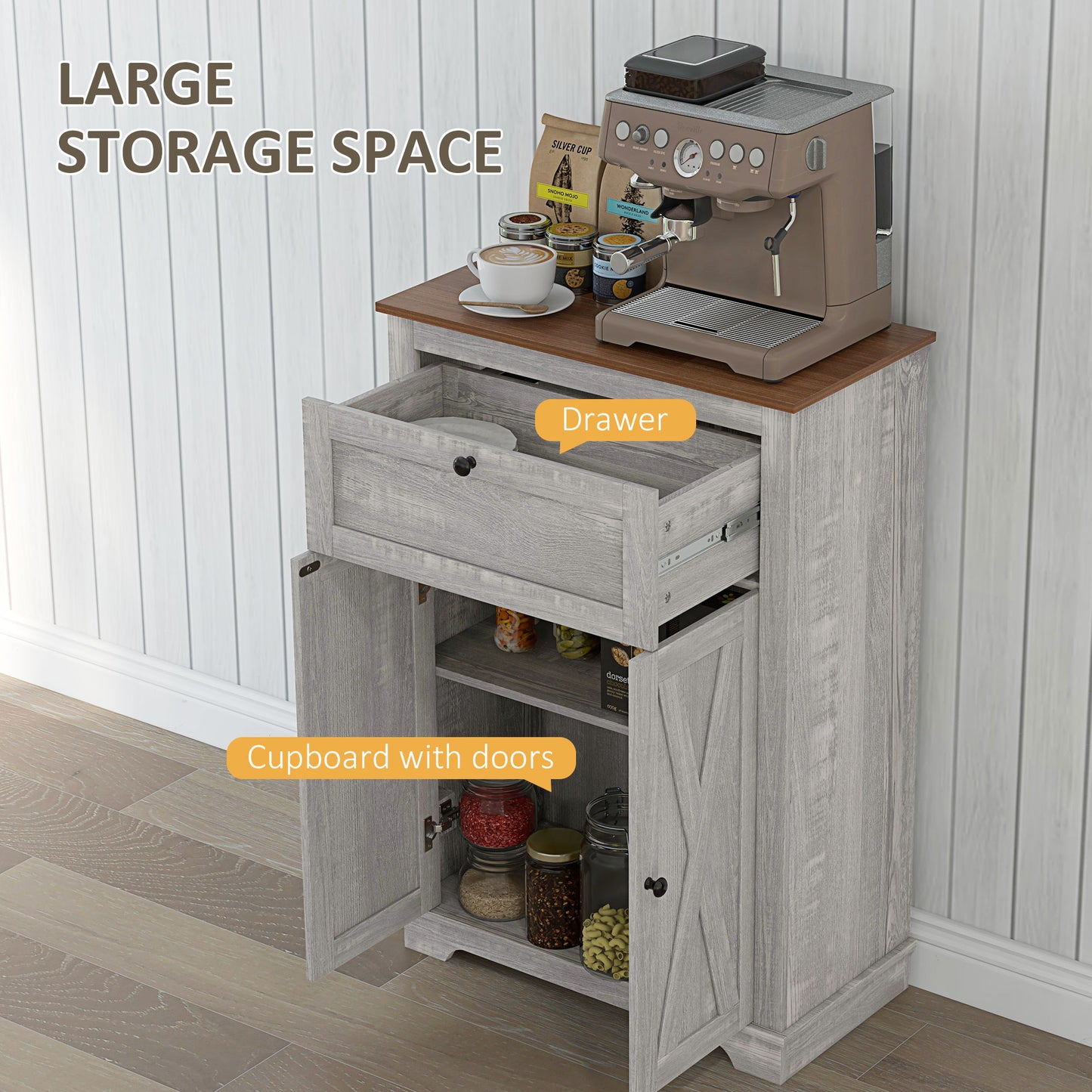 Farmhouse Storage Cabinet with Doors and Drawer - Light Gray