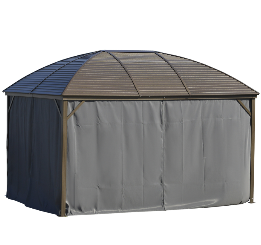 Gray Hardtop Gazebo with Steel Roof and Curtains for Patio