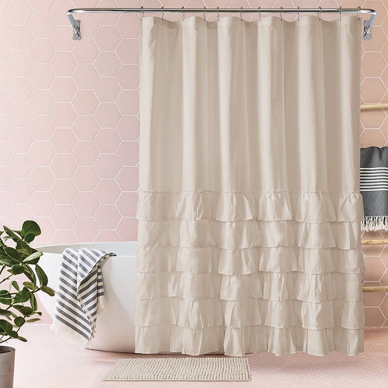 Folding Polyester Bathroom Shower Curtain with Pleated Design - 180x180cm