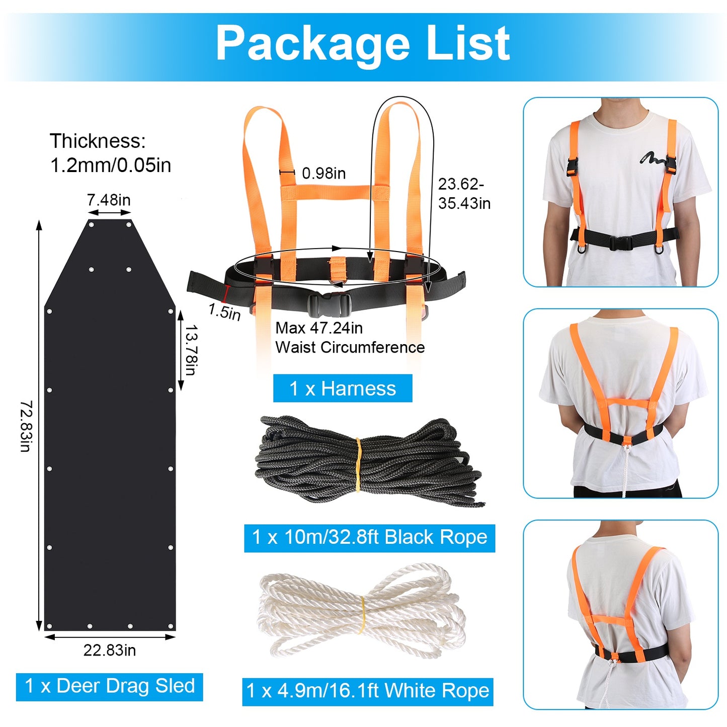 Deer Drag Sled with Harness and Ropes for Hunting & Hauling