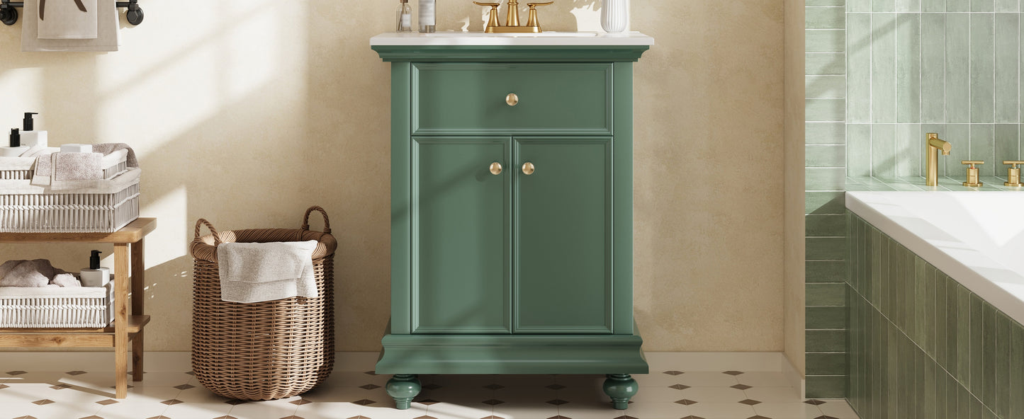24" Modern Bathroom Vanity with Tip-Out Drawer - Green