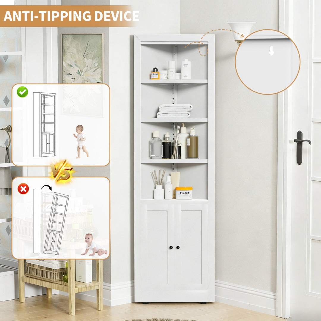 71in Tall Corner Storage Cabinet With 2 Doors, 5-Tier Metal