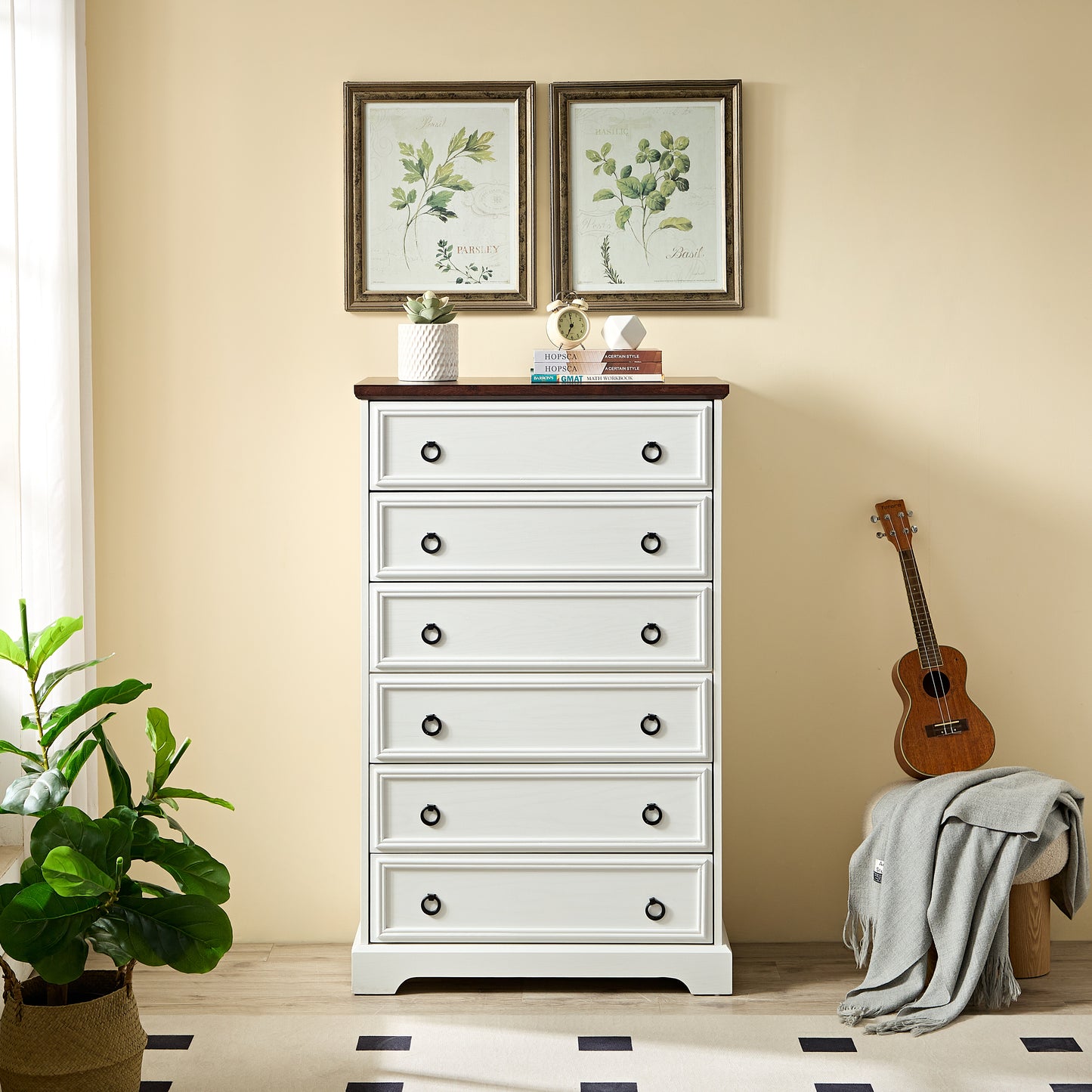Modern 6 Drawer Dresser - Tall Chest of Drawers for Storage