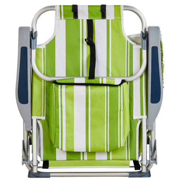 Lightweight Folding Beach Chair - Green Stripes, Adjustable Back