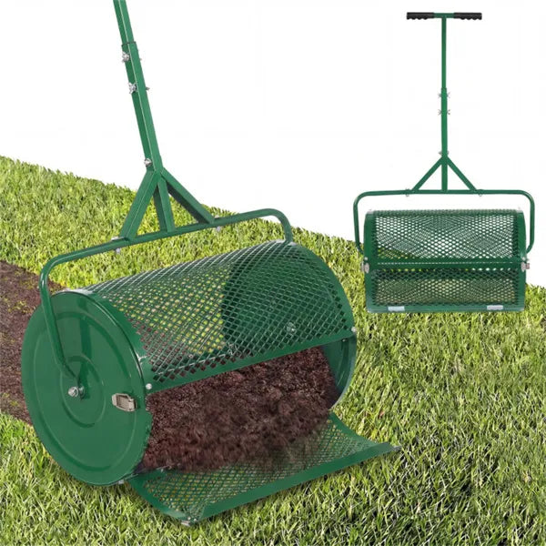 24" Lawn Compost Spreader with Height-Adjustable Handle