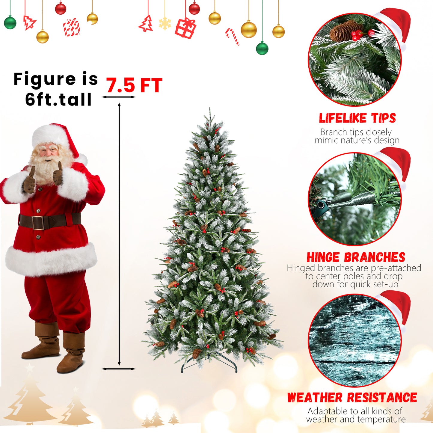 Artificial Christmas Tree with Red Fruits & Pine Cones - Multiple Heights