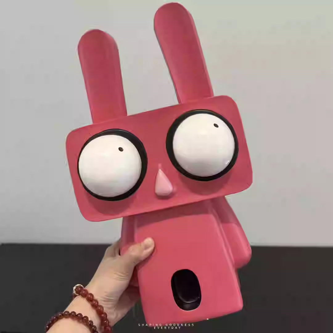 Large Rabbit Resin Ornament - Square Cartoon Desktop Decor
