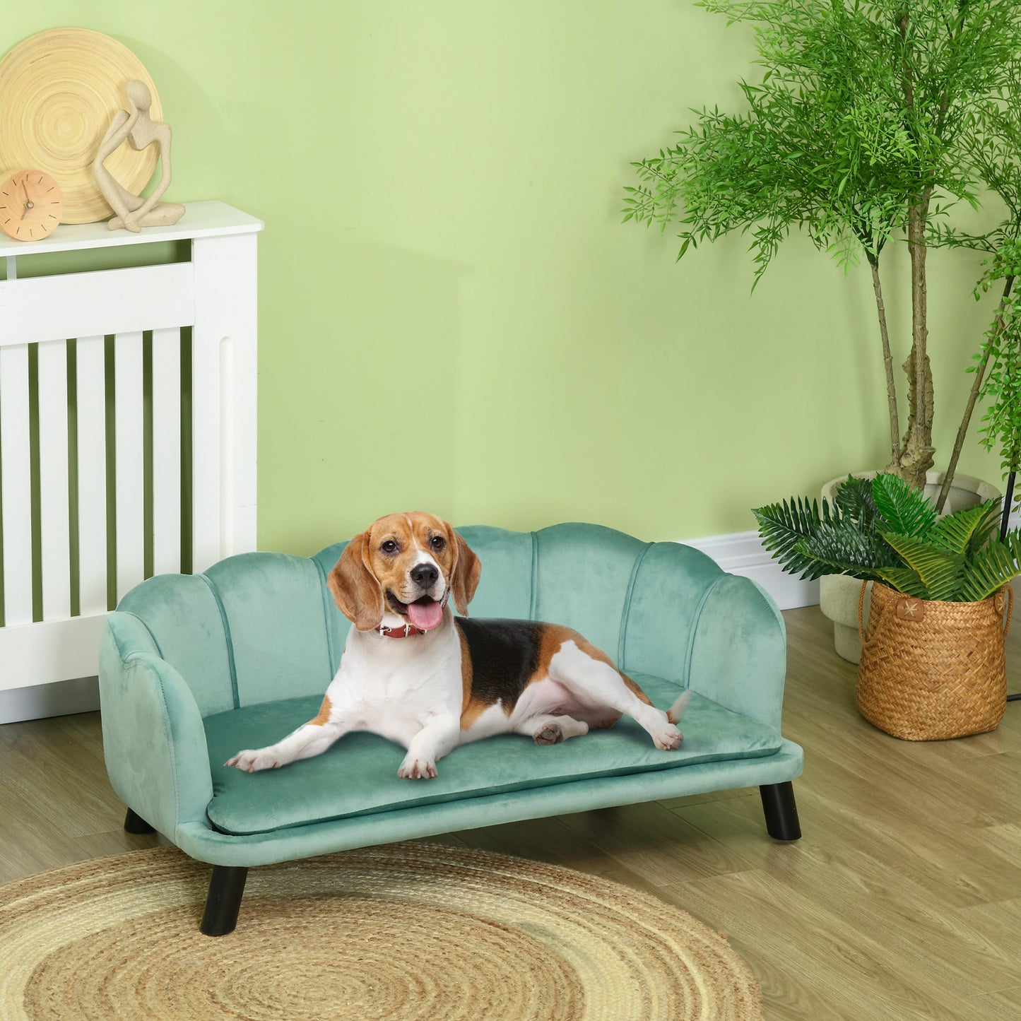 Pet Sofa Bed with Cushion and Solid Wood Legs - Green for Medium & Large Dogs