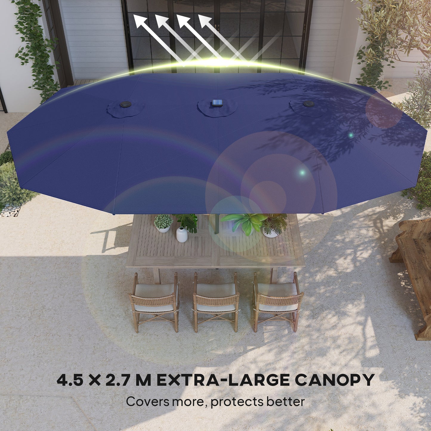 Double-Sided Garden Parasol with LED Solar Lights - Navy Blue