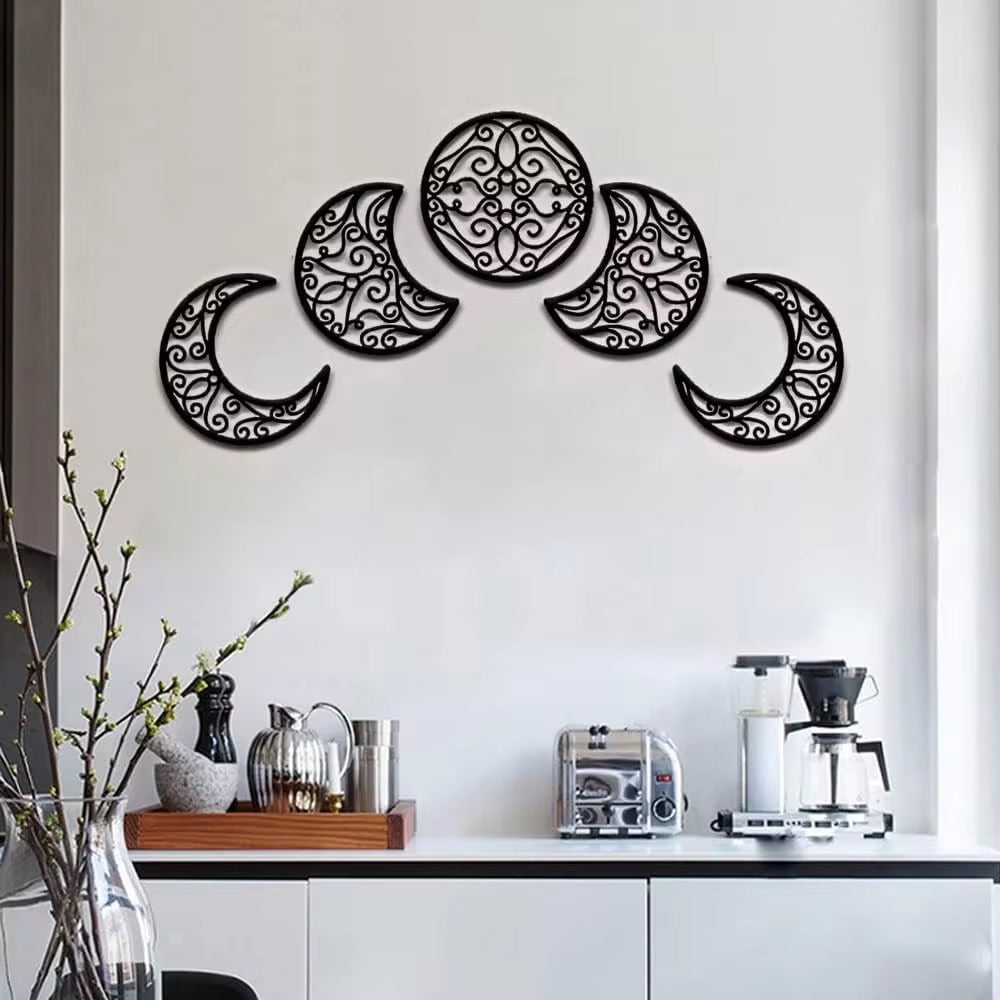 Crescent Moon Wall Art Set of 5 - Wrought Iron Decor