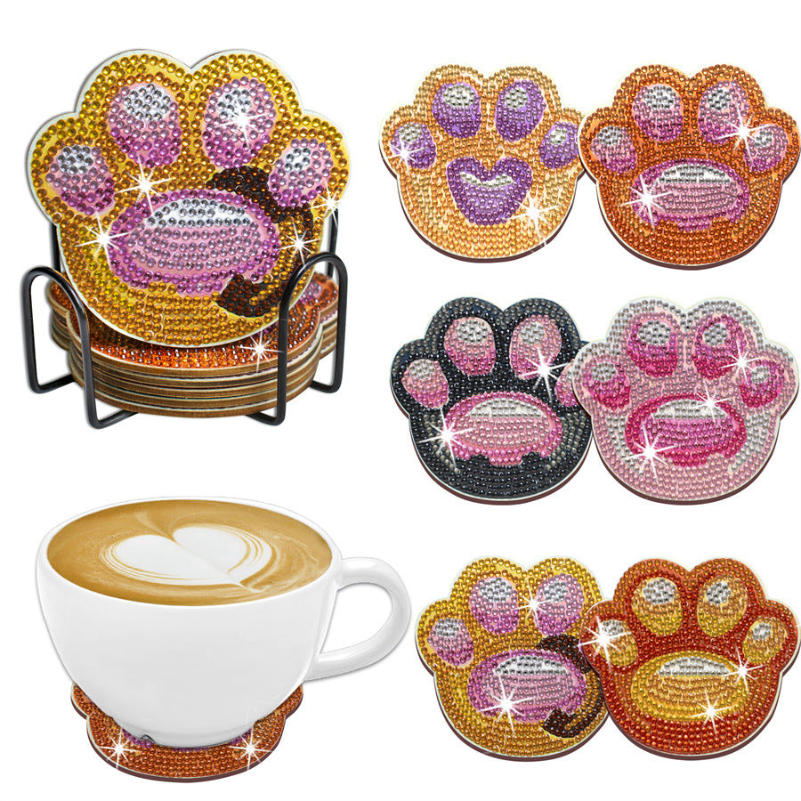 Wooden Coaster Set with Stand - Bear Claw Pattern Handcrafted Drink Coasters