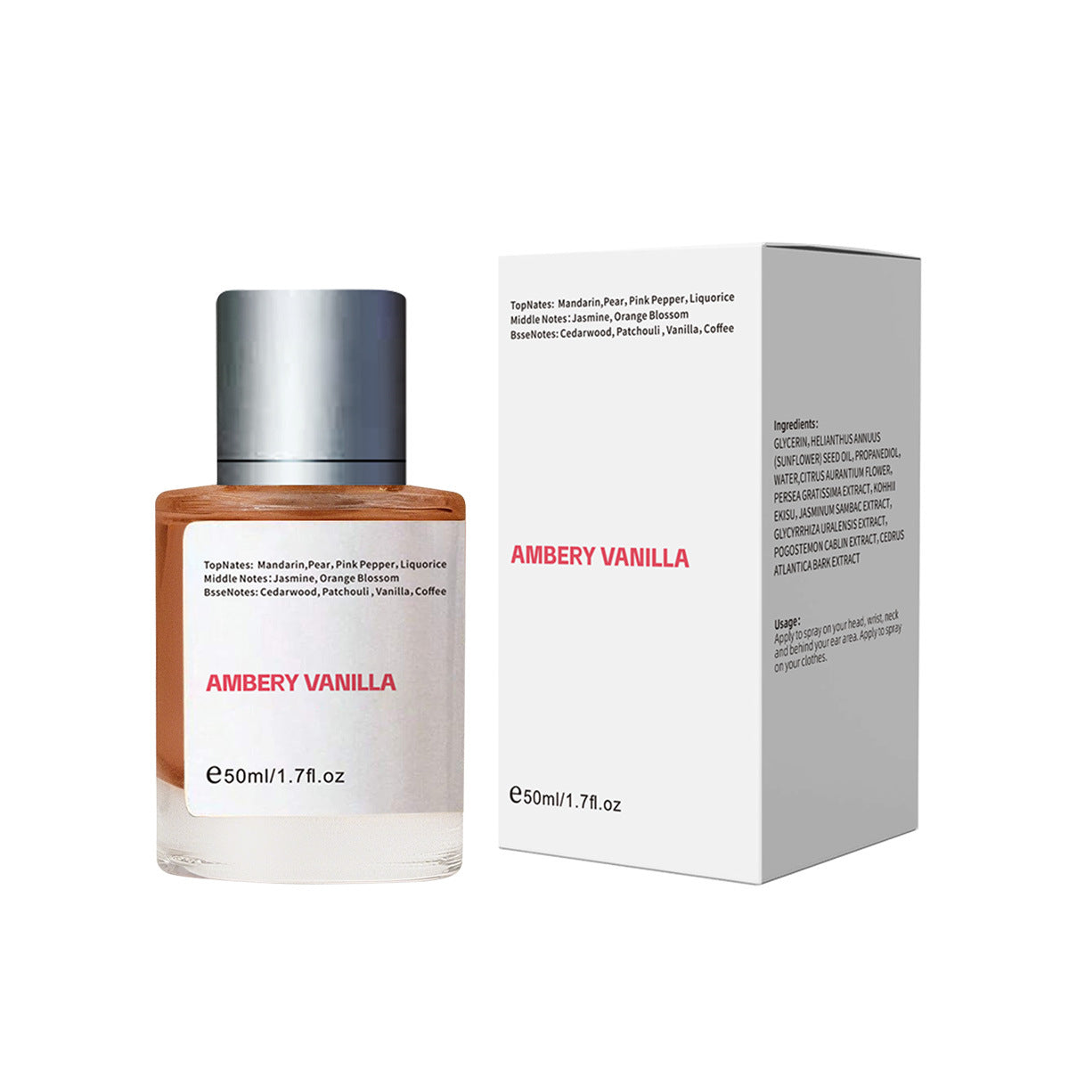 Amber Vanilla Alcohol-Free Perfume Spray 50ml - Long-Lasting Body & Room Fragrance