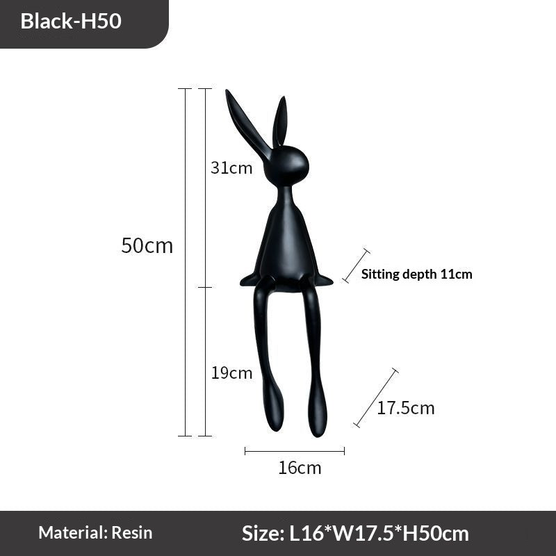 High-End Black Rabbit Sitting Figurine Resin Home Decor