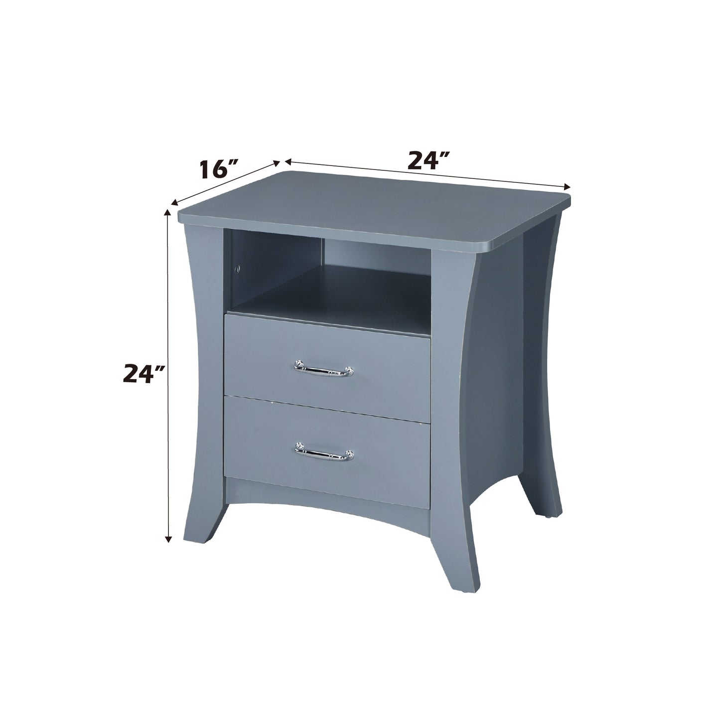 Gray Finish Accent Table with 2 Drawers and Open Compartment