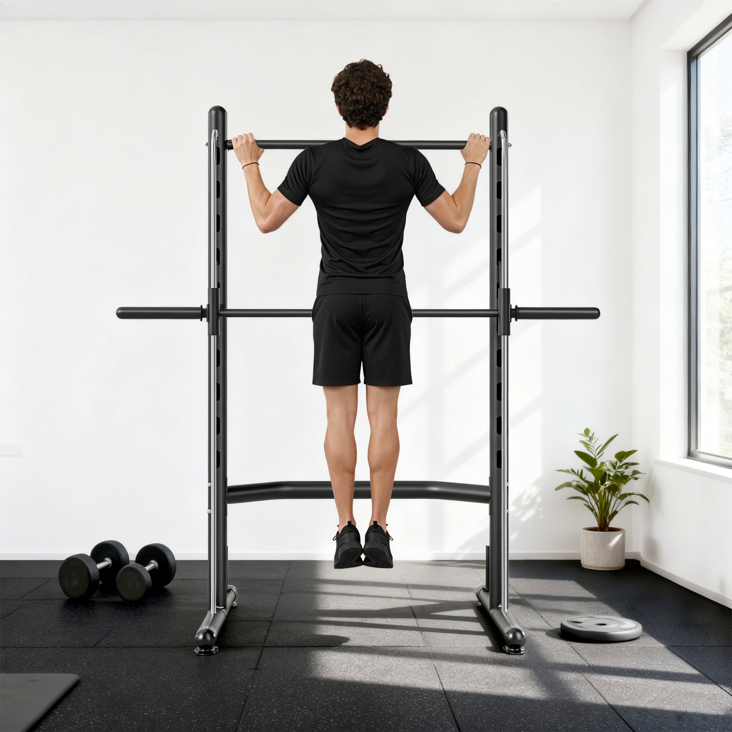 Adjustable Squat Rack with Pull-Up Bar & Barbell Holder - Black