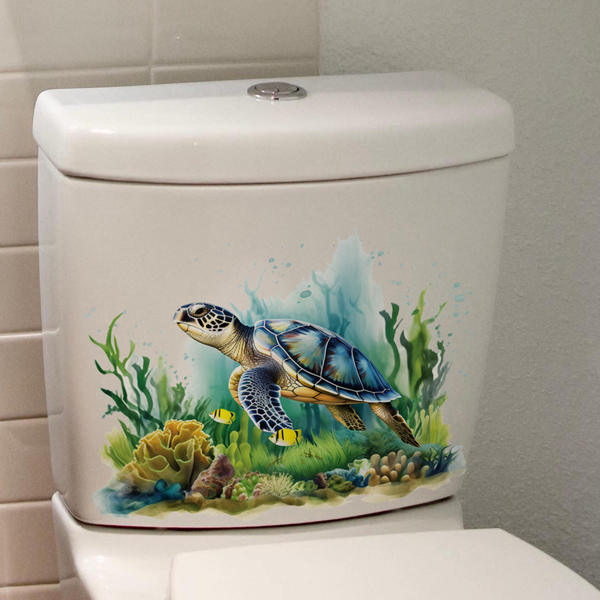 Sea Turtle Wall Decal - Ocean World Aquatic Plants Bathroom Wall Sticker