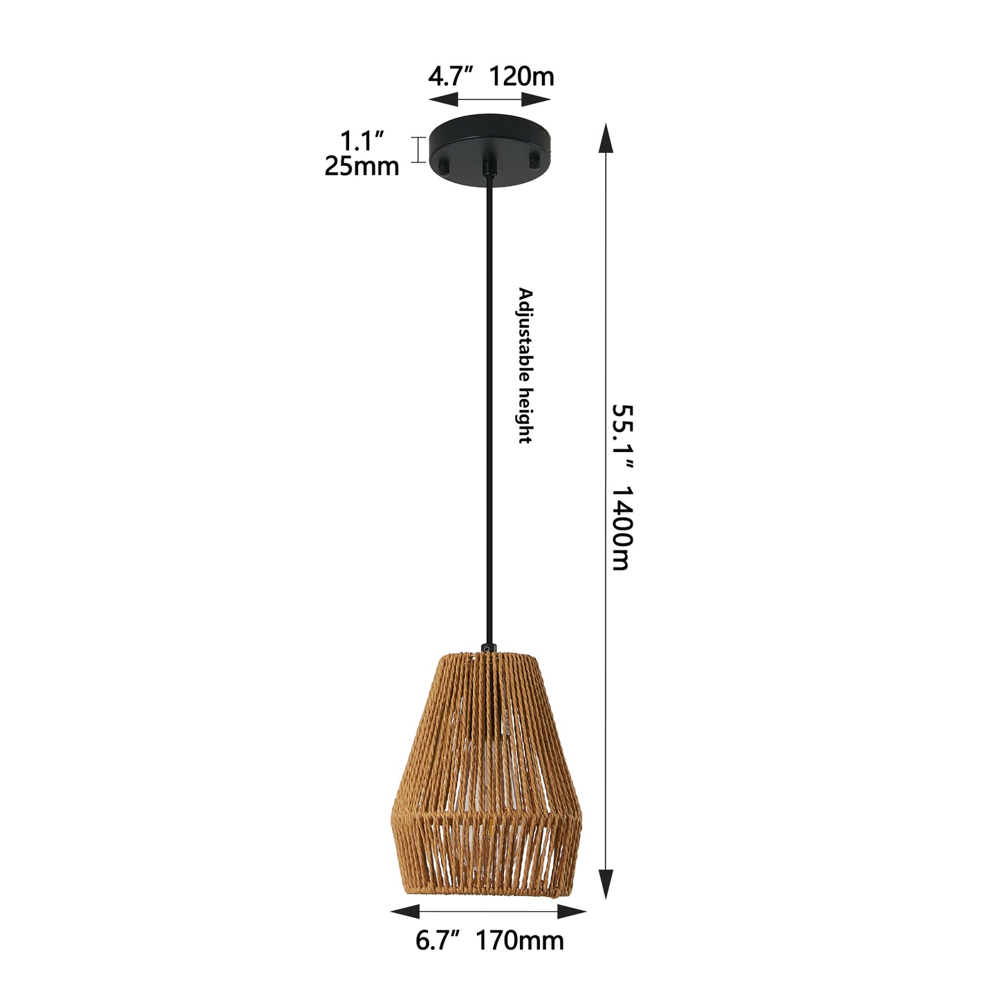 7-Inch Set of 3 Rustic Hemp Rope Pendant Lights - Farmhouse Ceiling Fixtures